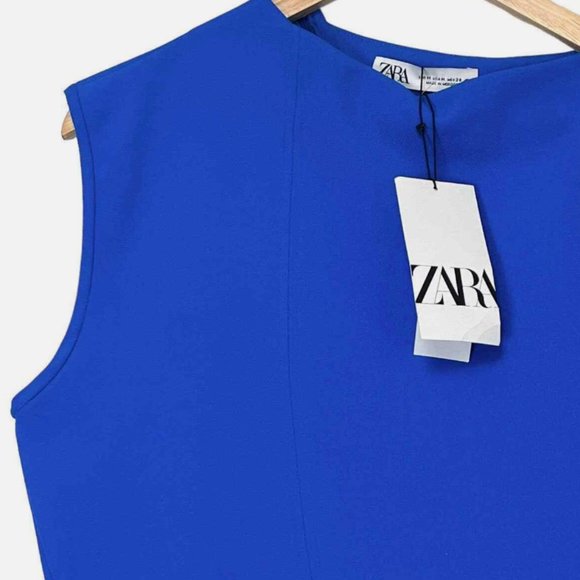 ZARA Crepe Mid-Blue Viscose Blend Asymmetric Top Blouse $69.90 - Picture 4 of 5